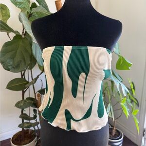 Green and White Strapless Top